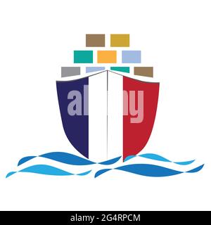 Concept design cargo ship with French flag. Commercial vessel containers freight import and export maritime logistic. Vector illustration design Stock Vector