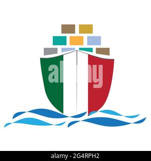 Concept design cargo ship with Italy flag. Commercial vessel containers freight import and export maritime logistic. Vector illustration design Stock Vector
