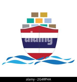 Concept design cargo ship with Thailand flag. Commercial vessel containers freight import and export maritime logistic. Vector illustration design Stock Vector