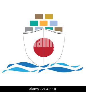 Concept design cargo ship with Japan flag. Commercial vessel containers freight import and export maritime logistic. Vector illustration design Stock Vector