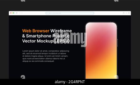Web Browser Wireframe and Smartphone Realistic Vector Mockup. Horizontal Slide For Presentation. Vector illustration Stock Vector