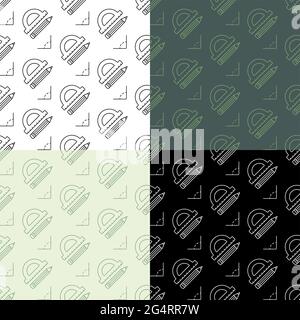 set of seamless patterns with Pencil and school protractor. Ornament for decoration and printing on fabric. Design element. Vector Stock Vector