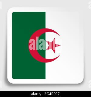 Algeria flag icon on paper square sticker with shadow. Button for mobile application or web. Vector Stock Vector