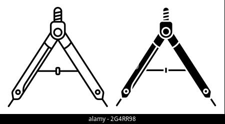 drawing compass, divider for sketching. Engineer and designer tool. Linear icon. Simple black and white vector Stock Vector