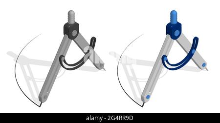 Isometric compass for sketching. Tool of engineer and designer draws circle. Realistic 3D vector Stock Vector