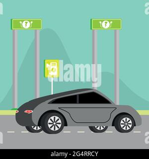electric car and signpost Stock Vector