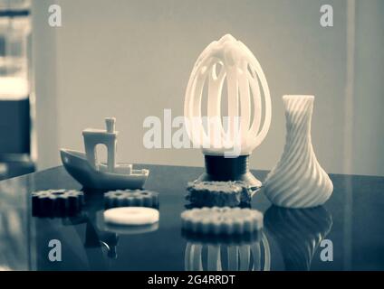 Abstract models printed by 3d printer close-up. Stock Photo
