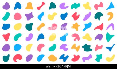 Random blobs. Abstract blob shapes, liquid paint blobs, spreading fluid ink blotch elements isolated vector illustration set. Blotch minimal abstract Stock Vector