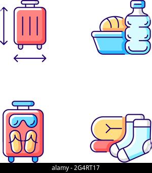 Airplane travel essential pack RGB color icons set Stock Vector