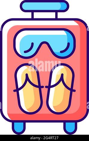 Open suitcase for summer vacation RGB color icon Stock Vector
