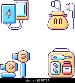 Traveller luggage RGB color icons set Stock Vector