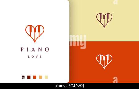 simple and modern piano love logo or icon Stock Vector