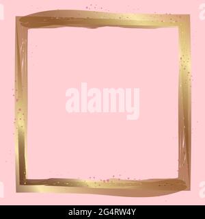 Abstract gold square frame on a pink background for concept design. Vintage style. Grunge texture. Interior concept. Golden border design. Wedding Stock Vector