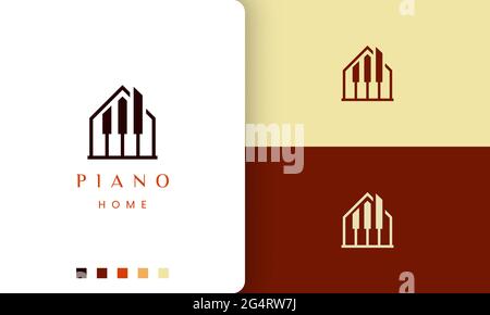 simple and modern piano composer logo or icon in home shape Stock Vector