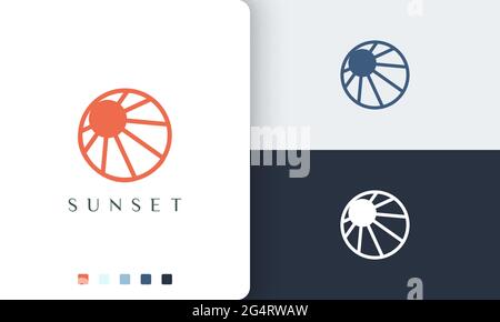 circle sun or sea logo with simple and modern style Stock Vector