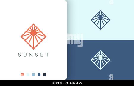 sun or solar logo in line art and modern style Stock Vector
