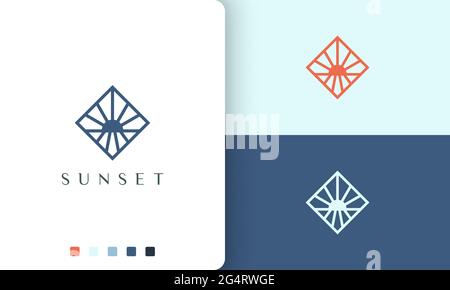 beach or ocean logo with simple and modern sun shape Stock Vector