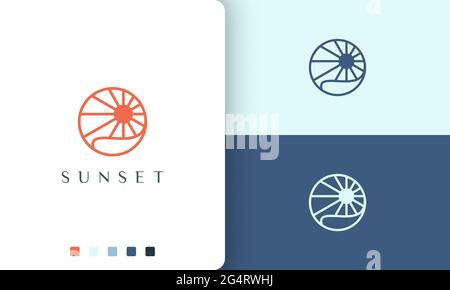 sun or ocean logo with simple and modern circle shape Stock Vector