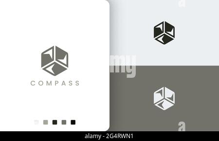 trip or adventure logo with a simple and modern compass hexagon vector shape Stock Vector