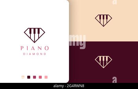 simple and modern piano school logo or icon in diamond shape Stock Vector