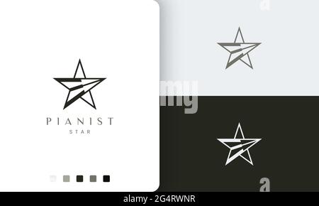 simple and modern piano player logo or icon in star shape Stock Vector