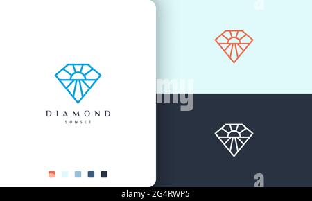 diamond sun or beach logo in simple line art and modern style Stock Vector