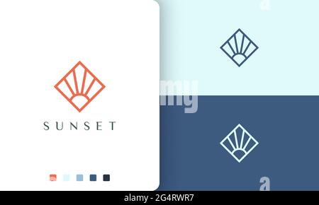sun or solar logo in simple mono line and modern style Stock Vector