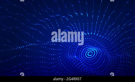 Color music sound wave. Abstract futuristic background of particles. Technology dynamic dots background. Big data visualization. Stock Vector