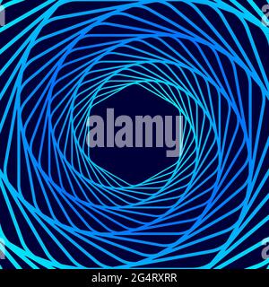Twisted colored spiral. Wireframe hexagon shape. Vector technology tunnel. Stock Vector