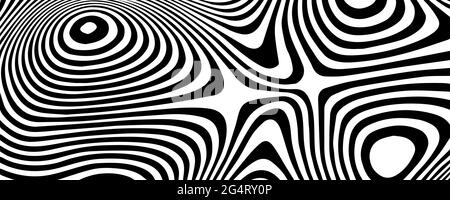 Vector optical illusion with black and white lines. Abstract curve background. Stock Vector