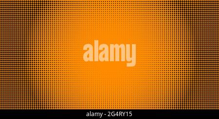 Vector color dots background. Abstract halftone texture. Black particles of different sizes on orange background. Stock Vector