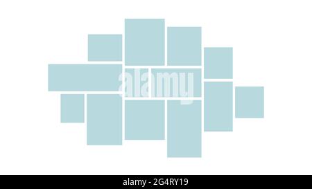 Creative vector Template Collage consisting of 13 frames for a photo of a square and rectangular shape. Stock Vector