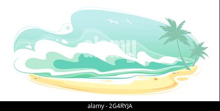 Sea Beach Landscape, Seascape Summer Banner. Seacoast with water Waves Panorama, Surf Ocean holiday backdrop. Abstract liquid frame form isolated on Stock Vector