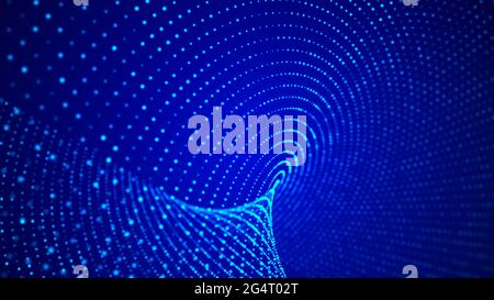 Abstract futuristic background. Big data visualization. Dynamic wave of particles. 3D rendering. Stock Photo