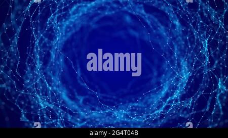 Technology wireframe tunnel on blue background. Futuristic 3D grid. Big data visualization. 3D rendering. Stock Photo