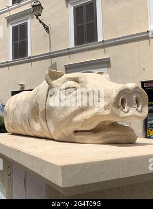 Rom, Italy. 23rd June, 2021. The sculpture of a suckling pig in the ...