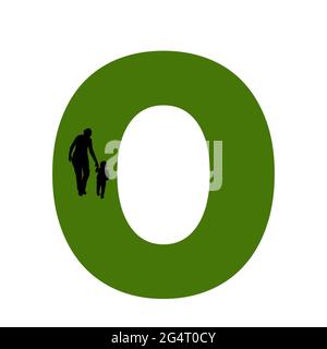 letter O of the alphabet made with silhouette of a mother and child walking, in green and black Stock Photo