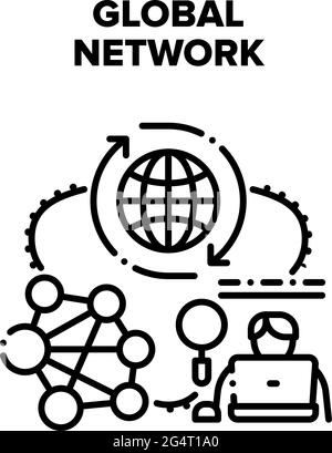 Researching information online icon Black line art vector in black and ...