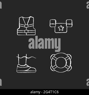 Pool equipment chalk white icons set on dark background Stock Vector