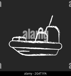 Rescue boat chalk white icon on dark background Stock Vector