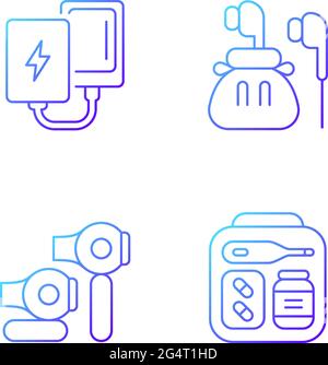 Traveller luggage gradient linear vector icons set Stock Vector