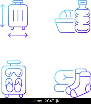 Airplane travel essential pack gradient linear vector icons set Stock Vector