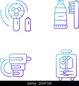 Things for travelling tourist suitcase gradient linear vector icons set Stock Vector