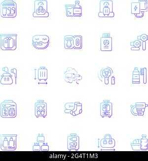 Travel size objects gradient linear vector icons set Stock Vector