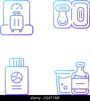 Tourist baggage for travel gradient linear vector icons set Stock Vector