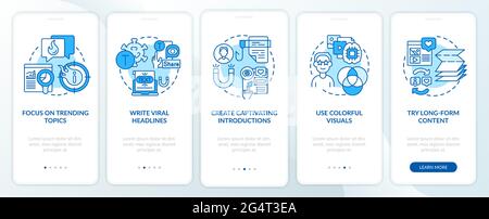 Buzzworthy content creation tips onboarding mobile app page screen Stock Vector