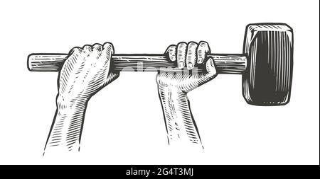 Arms raised up with sledge hammer tool. Work concept vector illustration Stock Vector