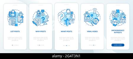 Top buzzworthy posts types onboarding mobile app page screen Stock Vector