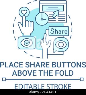 Place share buttons above fold concept icon Stock Vector