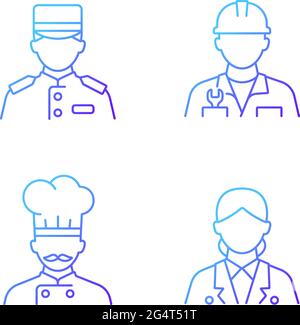Hotel staff 4 flat gradient icons concept with with reception front ...